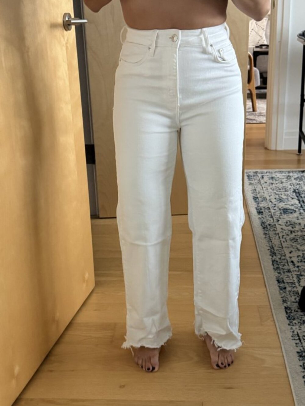 Zara White High Rise Straight Leg Jeans Raw Hem Size 4